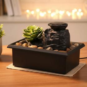 Fontaine à eau cascade avec éclairage LED pour décoration intérieure et ambiance V2.زينة مائية LED للمنزل والمكتب